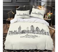 London Skyline Quilt Cover 3D Print Anti-allergic 3PCs Bed Linen Hidden Zipper hand Drawn Sketch Comforter Cover Luxury Breathable for Teens Adults Women Kids Youth Boys Girls Single（135x200cm）