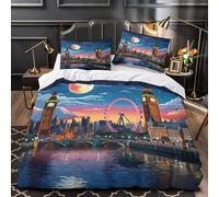 London Skyline Quilt Cover 3D Print Extra Soft 3-Piece Bedding Set Hidden Zipper cityscape Digital Duvet Cover Hotel Quality Machine Washable for Adults Women Kids Girls Boys Teens King（220x240cm）