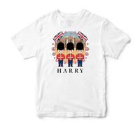 London Soldiers Personalised Kids T-Shirt - 3 British Soldiers Custom Name London Palace Union Jack Boys Girls Tee, 2-3 Years, White