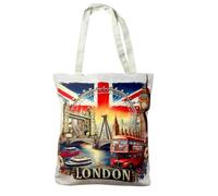 London Souvenir Bag - Union Jack Canvas Tote Bag - Reuseable Cotton Hand Shoulder Shopping Bags (1 x London bag - C)