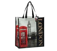 London souvenir Big Ben and telephone box shopping bag black and white and red phone