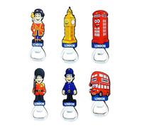 London Souvenir Bottle Opener Fridge Magnet Set - Pack of 6 UK Icon Designs | Red Bus, Big Ben, Phone Booth, Royal Guard & Policeman | Fun British Travel Gift