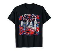 London Souvenir British Red Bus Big Ben Tower Bridge Vintage T-Shirt