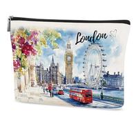 London Souvenir Gift Cosmetic Bag - British Travel Make Up Pouch, Waterproof Linen Toiletry Bag for Women & Girls, Friends & Family