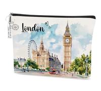 London Souvenir Gift Set for Women - British Travel Cosmetic Bag & London Fun Keychain, Waterproof Make Up Pouch & Keyring for Girls, Friends & Family