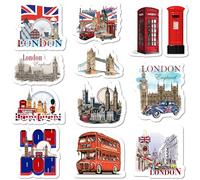 London Souvenir Gifts Fridge Magnets - 12pcs British Landmarks Union Jack Icons Set with London Eye Tower Bridge Red Phone Box, England Construction Souvenirs Gift Design for Family Friend Coworker