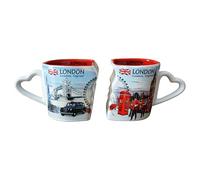 London Souvenir Mug Set of2 Ceramic Tea Coffee Mugs with Iconic UK Landmarks & Heart Handles - England Travel Gift, Tea Cups with Tower Bridge, Big Ben, London Eye - 350ml