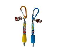 London Souvenir Pen Set - 2 Colorful Ballpoint Pens with Carabiner Clip and Double-Decker Bus Charm | Unique British-Themed Gift