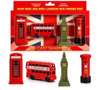 London Souvenir Pencil Sharpener Set (Pack of 4) - Big Ben, Bus, Telephone Box & Post Box - UK Gift for Kids, School Supplies, British Collectible Die Cast Sharpeners Gift Set