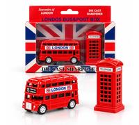 London Souvenir Pencil Sharpeners Set - Die-Cast Metal Sharpener London Bus & Telephone Box - UK British Souvenir Gift - Set of 2 Sharpeners