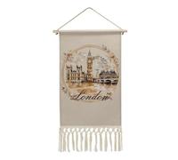 London Souvenir Tapestry Cotton And Linen Wall Art Prints with Tassels Wooden Hanging Poster Frame Picture