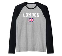 London Souvenir Vintage Union Jack Flag Design Raglan Baseball Tee
