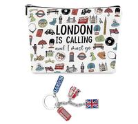 London Souvenirs Gifts Makeup Bag, London Bags Souvenirs with Keychain, London Make up Bag Ladies for Family and Friends Travel Gifts