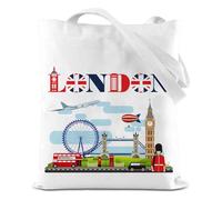 London Souvenirs Gifts Tote Bag - Stylish Canvas Shoulder Handbag for Women Men, Reusable Foldable Fabric Gift for Shopping Travel Novelty Present with Various Great Britain Designs