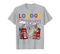 London Souvenirs Idea for Kids & British Memorabilia London T-Shirt, Men, Heather Grey, 3X-Large