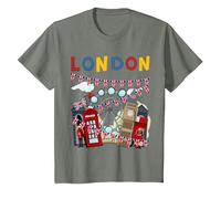 London Souvenirs Idea for Kids & British Memorabilia London T-Shirt, Youth, Olive Heather, 3T