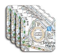 London Stadium Map Coaster Set, West Ham Football Ground Map Set of 4 Coasters, Coaster Gift Set for Hammers Supporter