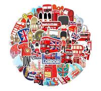 London Sticker - Waterproof British Flag and Red Bus Stickers | Ideal for Hydraflask, Laptops, Water Bottles, Skateboards, Phones, Vintage