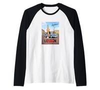 London Stories with Classic Teddy Bear in London Cityscape Raglan Baseball Tee