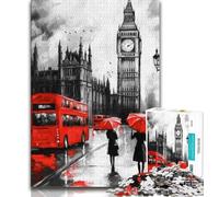 London Street Scene 1000 Piece Jigsaw Puzzles for Adults,Learning Educational Toys Family Games with Matching Poster And Trivia Sheet 38x26cm