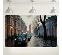 London Street Scene Backdrop, Vintage Rainy Day Photography Background, Urban Chic Indoor/Outdoor Decoration for Events, Fall Winter Photo Booth Supplies 71x43 Inch