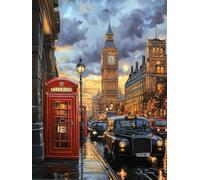 London Street View Stamped Cross Stitch Kits for Beginners Adults - Preprinted 11CT Easy Pattern Needlepoint Kits, Arts and Crafts for Home Decor (11.8x15.7inch) A505