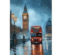 London Street View Stamped Cross Stitch Kits for Beginners Adults - Preprinted 11CT Easy Pattern Needlepoint Kits, Arts and Crafts for Home Decor (11.8x15.7inch) A296