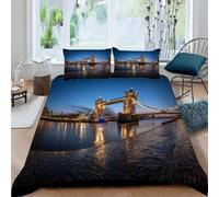 London Super King Duvet Cover Sets Bridge Construction Bedding Super King Bed Set 3D Print Ultra Soft Microfiber Quilt Cover 260 x 220 with Zipper Closure and 2 Pillowcases K-364