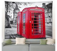 London Tapestry Wall Hanging Red Telephone Booth Tapestry Fabric Wall Hangings Art 3D Print Tapestries for Bedroom Living Room Home Decor 180x200 cm a/2266