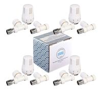 London Taps Thermostatic Radiator Valve TRV and Lockshield Set, White Straight Valves, Standard 15mm Connection, Central Heating Radiator or Towel Rail Valves Set of 4