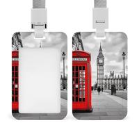 London Telephone Booth and Big Ben Funny ID Badge Holder with Detachable Neck Lanyards Vertical Card for Offices Men Women