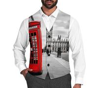 London Telephone Booth And Big Ben Men's Suit Vest Formal Dress Waistcoat Vest Casual Business Vests for Suit Or Tuxedo L