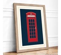 London Telephone Box Minimalist Framed Wall Art Print A1 Oak