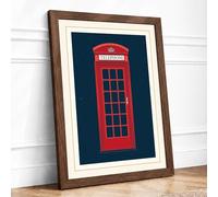 London Telephone Box Minimalist Framed Wall Art Print A3 Walnut