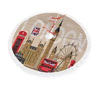 London Theme,Christmas Tree Skirt with Tassel Lace-up,Britain Landmarks Travel Destination,for Xmas Tree Decorations and Ornaments,Multicolor,30in(76cm)