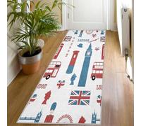 London Theme Runner Rug, 80x180cm, Union Jack British Home Decor Long Front Door Mat Washable Red White Blue Runners for Hallway Entryway Bedroom Living Room Kitchen Non-Slip Non-Shedding, sU353