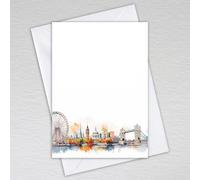 London Themed Blank Note Cards with Envelopes: Watercolour UK British English City of London Skyline Note Cards (Pack of 50 with Envelopes)