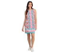London Times Women's Cotton Sateen Preppy Bright Happy Vacation Shift Dress, Soft White/Aqua, 8