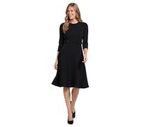 London Times Women's Dresses Crepe Fit and Flare Midi with Waist Button Detail, Black, 16