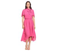 London Times Women's Flutter Sleeve Tie Neck Blouson High Low Midi Dress, Fuchsia Rose, 18 Plus