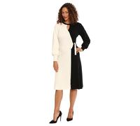 London Times Women's Knit Sweater Print and Solid Fall Holiday Boot Dress, 2 Tone - Black/Bone, L