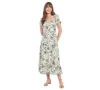 London Times Women's Puff Sleeve Square Neck Empire Smocked Back Midi Dress, Ivory/Black, 8