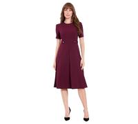 London Times Women's Short Sleeve Crepe Fit and Flare Midi with Waist Button Detail Business, Casual Night Out Dress, Mulberry, 12 Petite