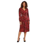London Times Women's Smocked Empire Waist Fit and Flare Dress Cocktail, Black/Aubergine, M