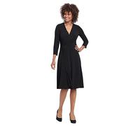 London Times Women's Twist Bodice V-Neck Fit and Flare Dress, Black, 16/Petite