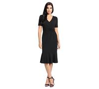 London Times Women's V-Neck Dress-Flounce Hem, Twist Waist, Elegant Office & Event Wear, Black, 22