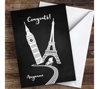 London To Paris Silhouette Big Ben Eiffel Tower Congrats Personalised Card - Congratulations Card, Personalised Well Done Card, Custom Congratulations Card