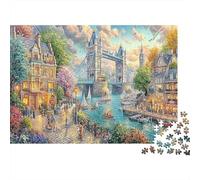 London Tower Bridge 1000 Piece Jigsaw Puzzle Thames Riverside Market Concentration Training Leisure Time Wall Decor Framed Art 38x26cm/1000pcs