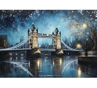 London Tower Bridge 11ct Counted Cross Stitch Stamped Pre Printed Cross Stitch Embroidery Kits for Adults Starter DIY Embroidery Needlework Kit with Patterns 55×45cm(c-j187)