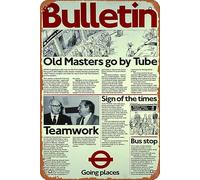 London Transport bulletin, artist unknown 1981 Funny Metal Novelty Tin Sign Metal Retro Wall Decor for Home,Street,Bars,Restaurants,Cafes,Store Sign Gift 12 X 8 INCH Metal Sign